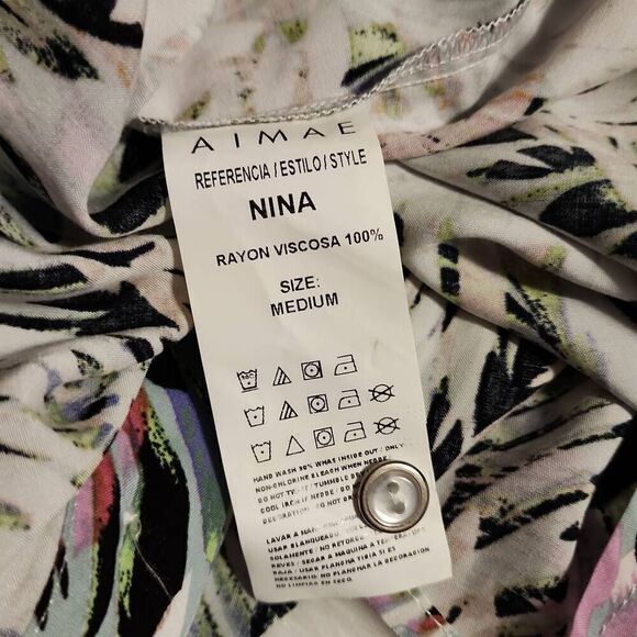 Aimae Tropical Print Ruffled Yoke Button Front Western Flair Long Sleeve Size Me - Picture 13 of 14